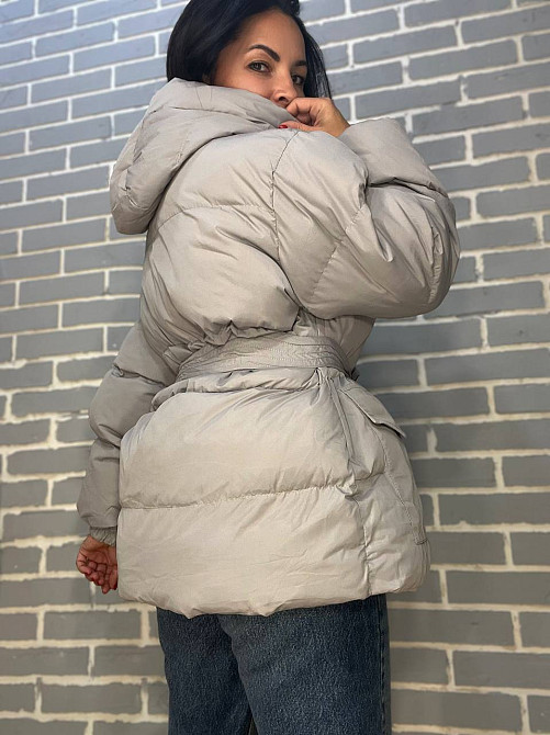 Куртка жіноча RUIXI 6093 парка пуффер з паском подовжена з капюшоном оверсайз, сірий, 46 Київ - фото 12