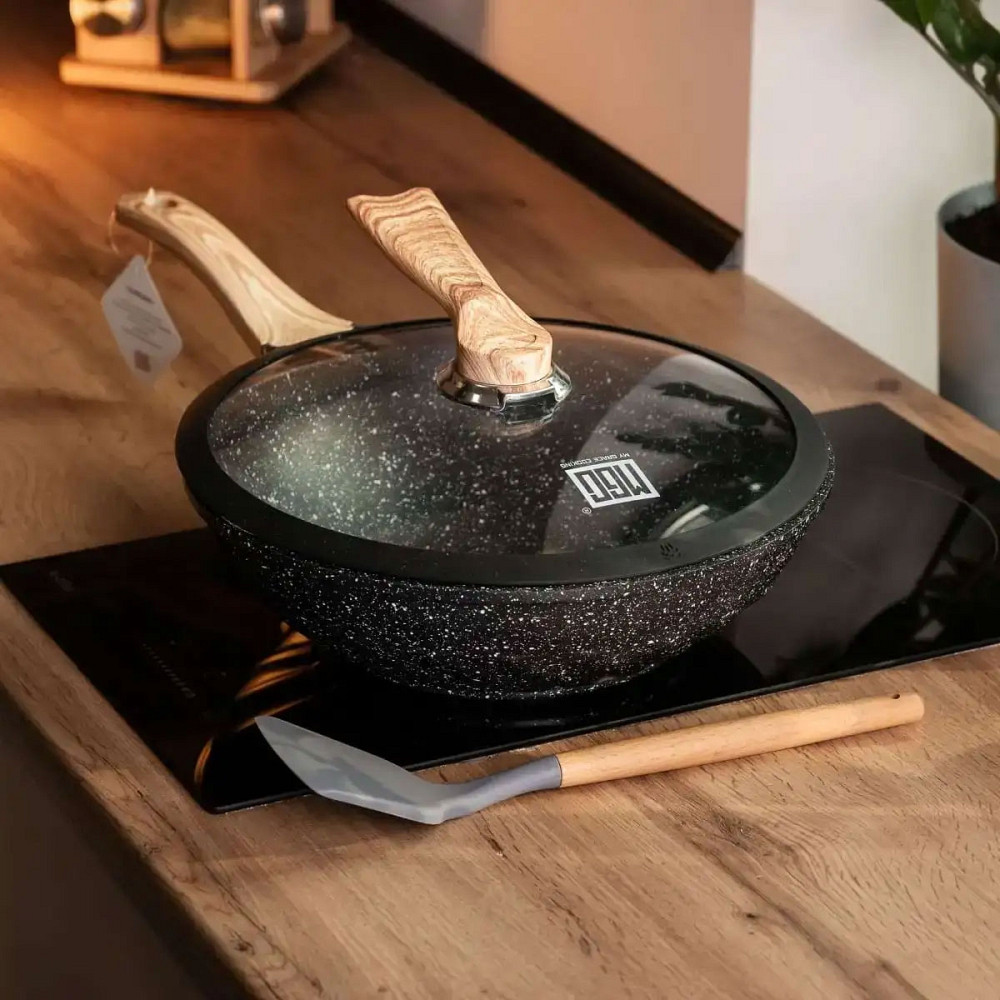 MGC Алюмінієва сковорода 5,5 л, мармурове антипригарне покриття, Ø 30 см, з лопаткою для пригот Коломия - фото 2