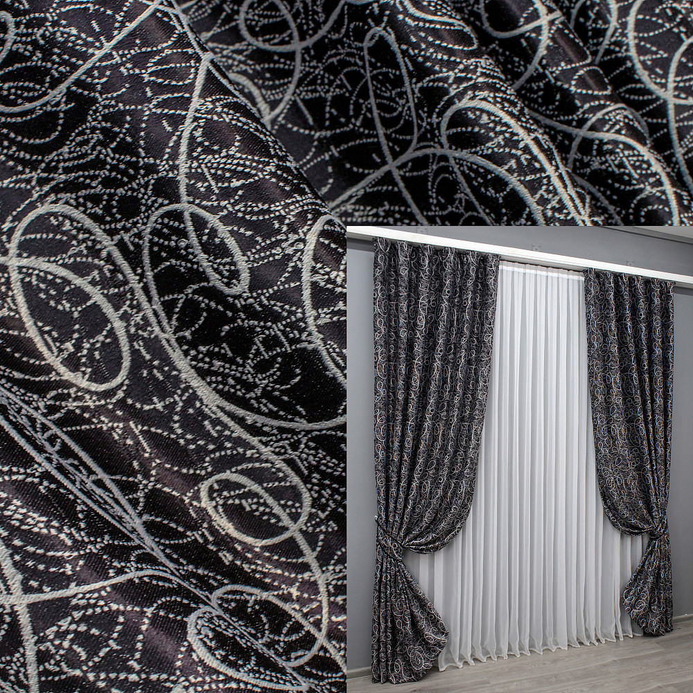 Комплект готових штор VR-Textil Блекаут-софт Жаклін № 670ш(А) Чорний з сірим 150х270 см 2шт (30-440) Київ - фото 1