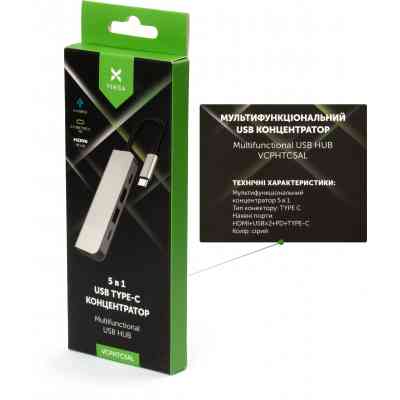 Концентратор Vinga Type-C to 4K HDMI+2*USB3.0+PD+USB-C 3.1 Gen1 aluminum (VCPHTC5AL) Вінниця
