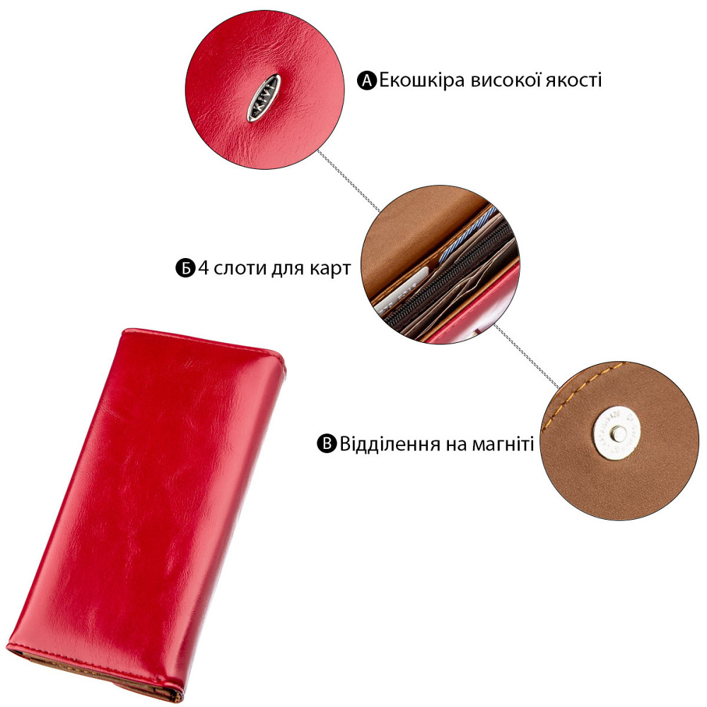 Кошелек женский из гладкой экокожи KIVI 19072 Ярко-розовый Киев - изображение 5