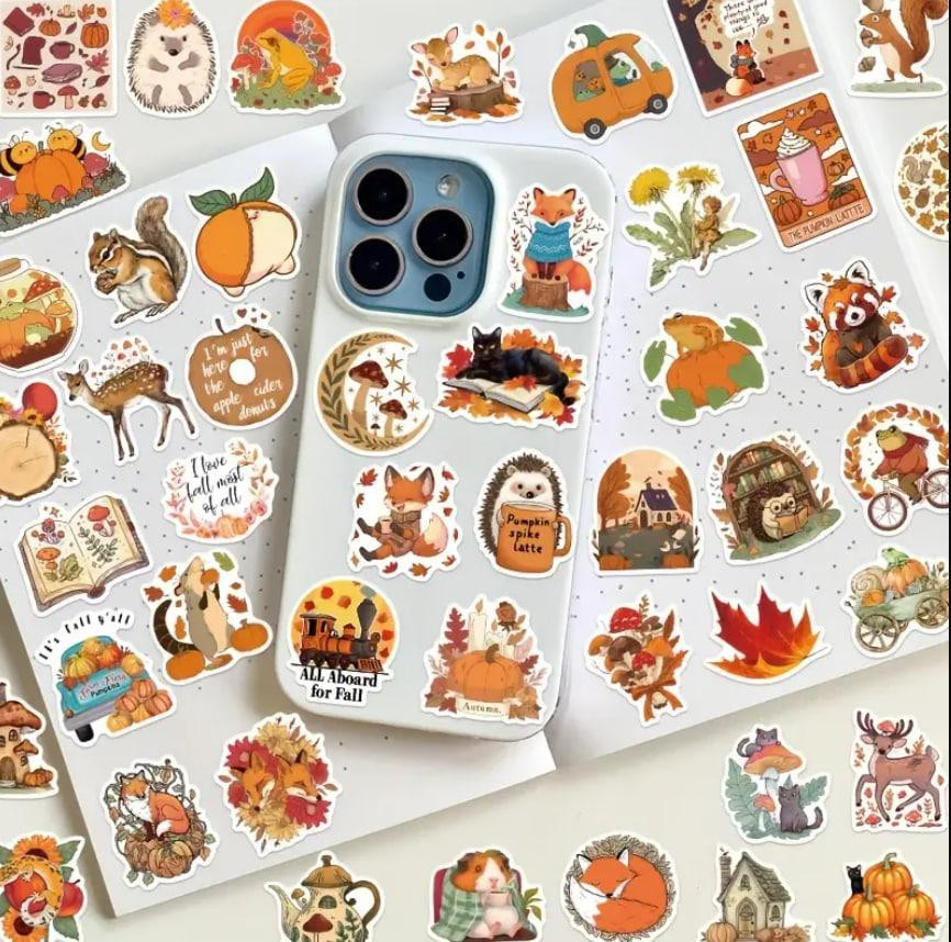 Осінні веселі наклейки з твариними, осінні стікери, Водонепроникні вінілові наклейки для Пляшки Води Київ - фото 6