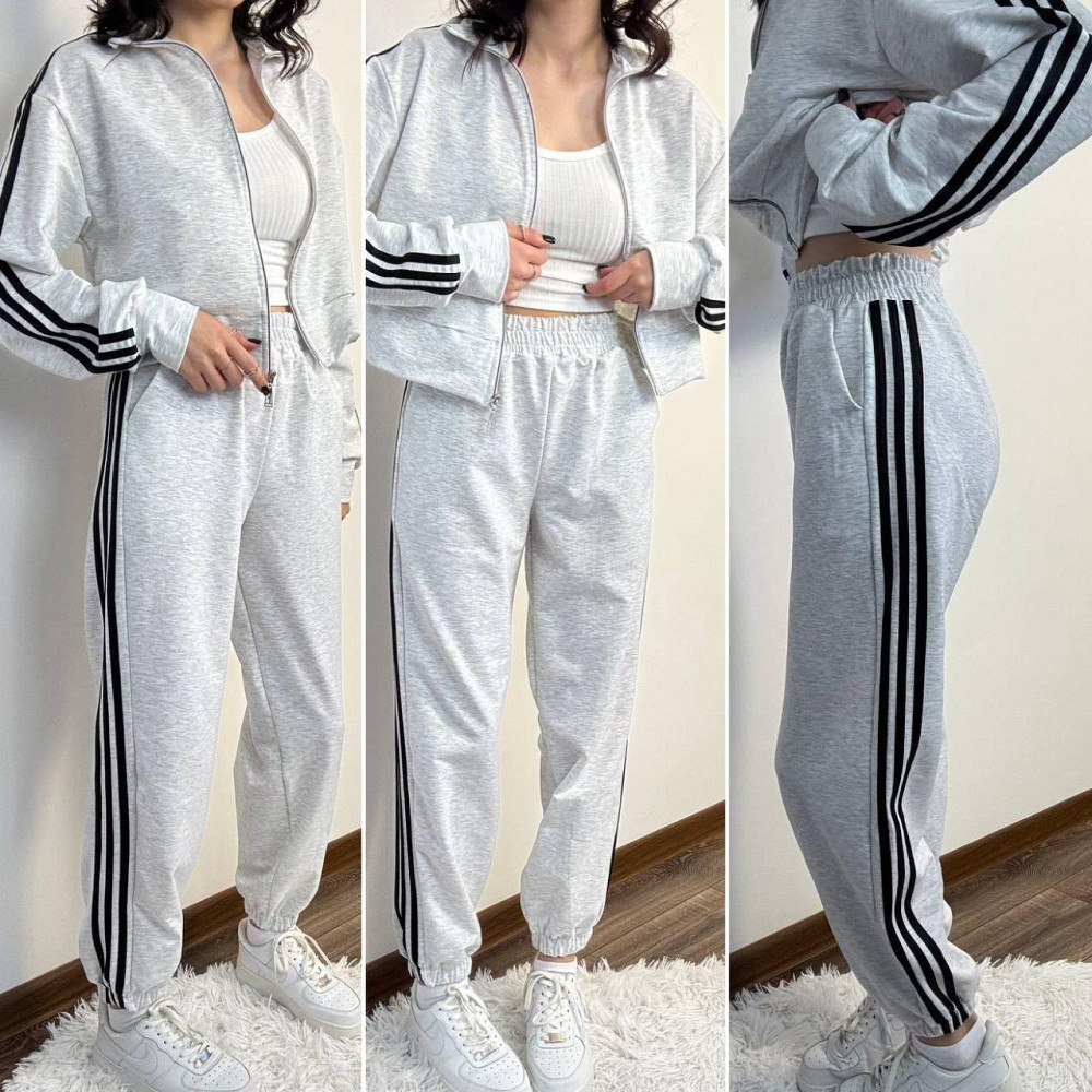 Женский повседневный спортивный костюм двойка: кофта и штаны с лампасами турецкая двунитка 42/44, Меланж Одесса - изображение 1