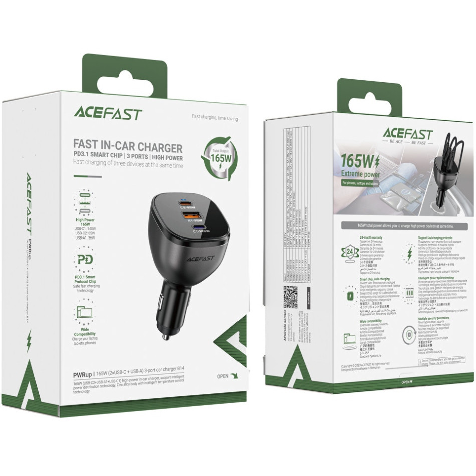 Автозарядка 3xUSB 165W (2xUSB-C + USB-A) B14 Acefast Винница - изображение 4