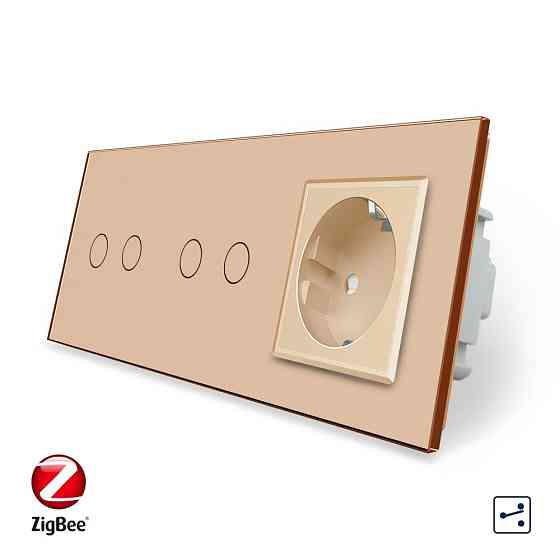 LIVOLO Розумний сенсорний прохідний/перехресний вимикач 4 сенсора (2-2) 1 розетка Livolo золоти Коломия