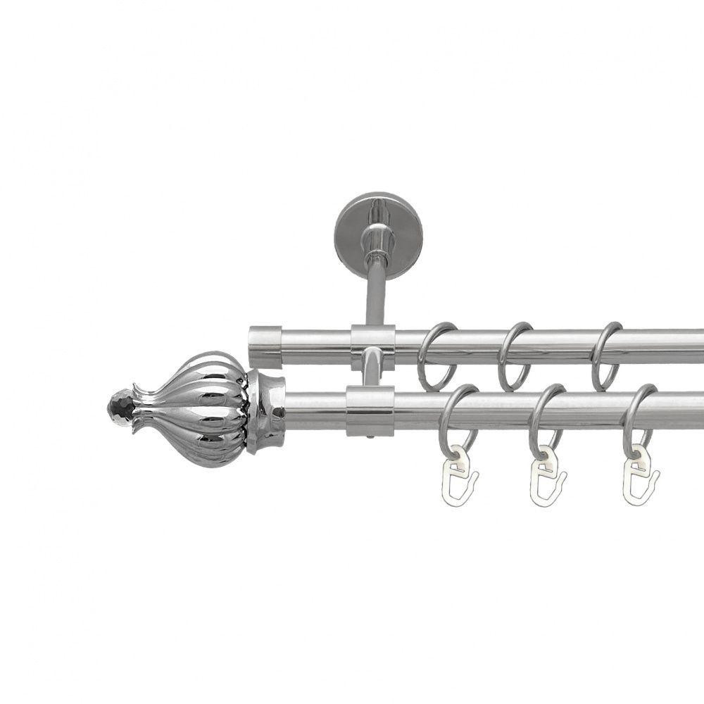 Карниз Orvit Таджа-Кристал металевий дворядний закритий гладка труба кільце металеве Хром 16\16 мм 240 см (7387962) Львів - фото 1