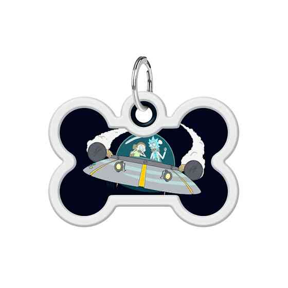 Адресник для собак і котів металевий WAUDOG Smart ID з QR-паспортом, малюнок "Рік і Морті 1", кістка, Д 40 Вінниця