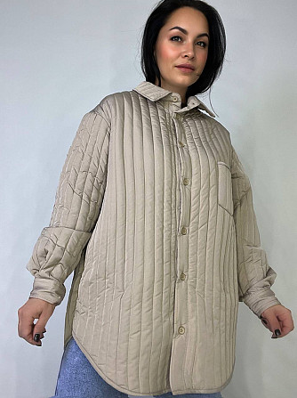 Куртка женская Lady Yep 9089 рубашка удлиненная оверсайз стеганая демисезонная one size, бежевый, on Одесса - изображение 7