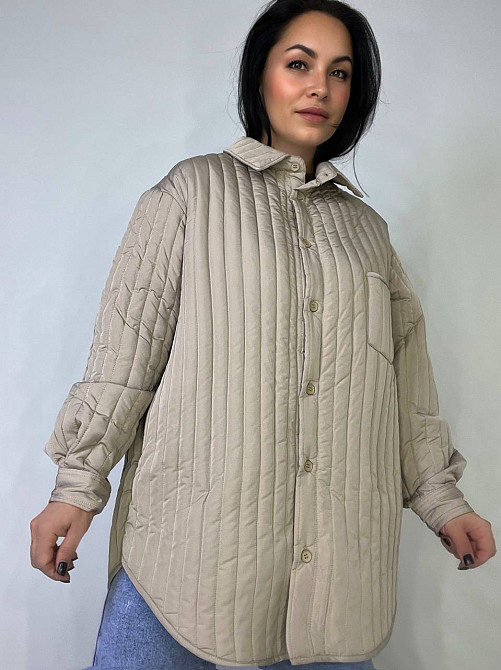 Куртка жіноча Lady Yep 9089 сорочка подовжена оверсайз стьобана демісезонна one size, бежевий, one size Київ - фото 7