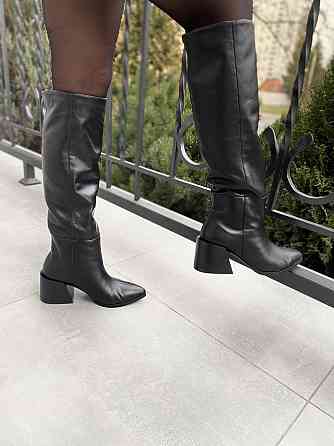 Чоботи жіночі TWO STEPS чорні натуральна шкіра зима каблук 7см висота 42см обхват 38-39см (4292 Коломыя