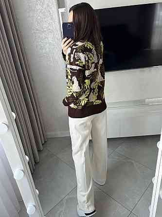 Женский принтованный теплый оверсайз свитер на пуговицах шерсть Одесса