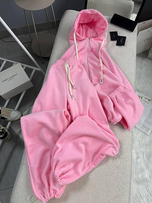 Женский теплый повседневный костюм двойка: кофта и брюки из двухстороннего флиса Розовый, 42/46 Одесса - изображение 8