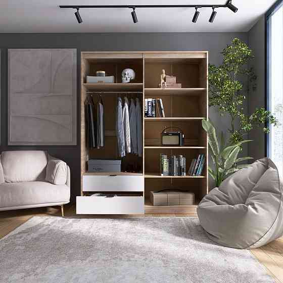 Шкаф распашной для одежды с выдвижными ящиками (штанга - полки) Эверест Сити-1600 160,2х50х204,6 см Дуб сонома/Белый (DTM-071119) Львов