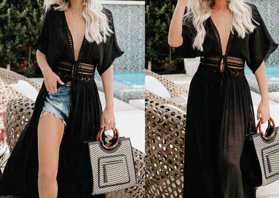 Пляжний халат довгий жіночий чорний Київ