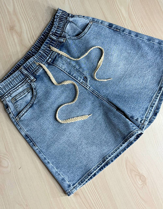 Шорти жіночі джинсові Liana 4-026 з резинкою на талії та шнурком стрейчеві блакитні , блакитний, З6, 36, 105 см, 127 см Київ - фото 12