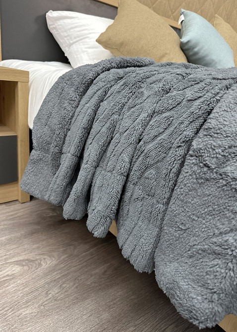 Плед 200х230 см (+-10см) на овчині "Косичка" колір сірий (87-305) Київ - фото 2