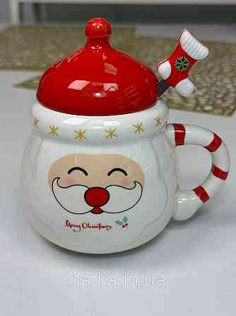 Кухоль з кришкою і ложкою керамічний новорічний Olens "Кенді-Санта" 400 мл 102-1062 Київ