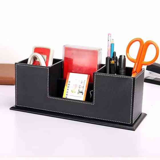 Органайзер для канцелярских пренадлежностей и аксессуаров,подставка настольная для канцелярии из искусственной кожи,черная Каменец-Подольский