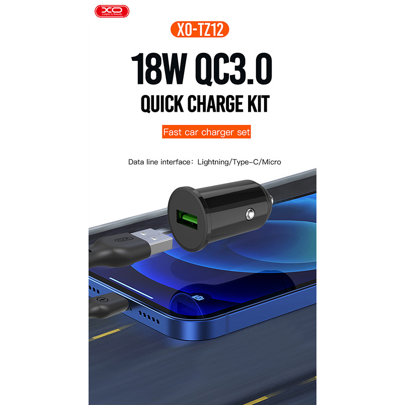 Автомобільний зарядний пристрій XO TZ12 QC3.0 18W + Lightning кабель чорний Львів - фото 4