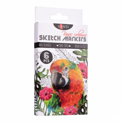 Маркер Santi набор двусторонних sketch Basic Colours 6 шт (390546) Винница - изображение 1