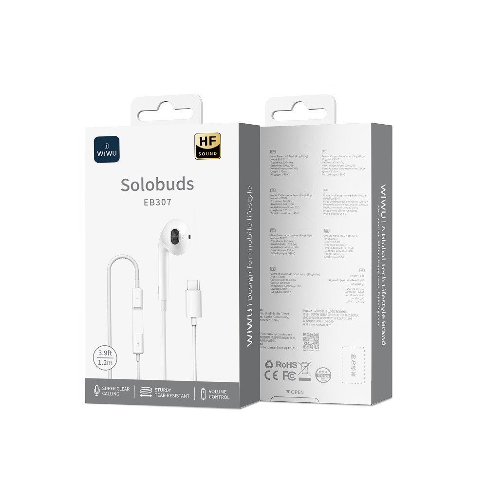 Навушники дротові WIWU EB307 Solobuds Wired Earbuds (Type-C) White Одеса - фото 2