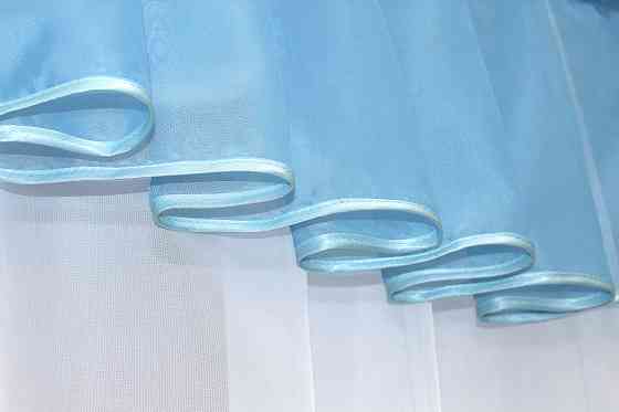 Кухонный комплект (200х170см) шторка с ламбрекеном и тюлю цвет голубой с белым 00к 59-421 Киев