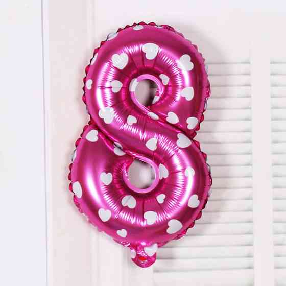 Шарик цифра 8 фольгированная с сердечками 32 дюйма розовый Киев