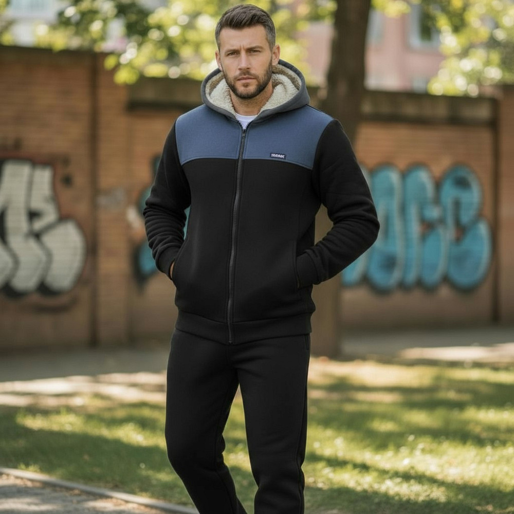 Зимовий чоловічий спортивний костюм на хутрі Чорно-сірий 52/54 Харків - фото 2