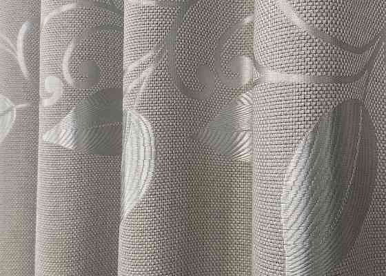 Шторна тканина льон рогожка "Листя" колір світло-сірий 1688ш Київ