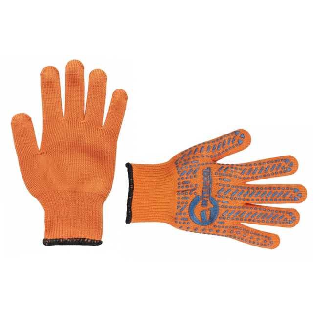 Рукавичка трикотажна, жовті ПВХ крапки, 60% бавовна / 40% поліестер, 10