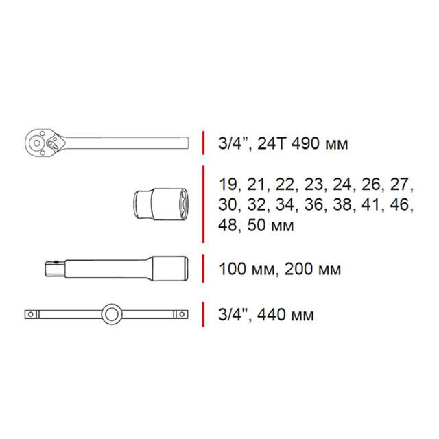 Набір торцевих головок INTERTOOL 21од., 3/4", гол. 6гр., 19-50мм - Сталь, якій можна довіряти Львів - фото 9