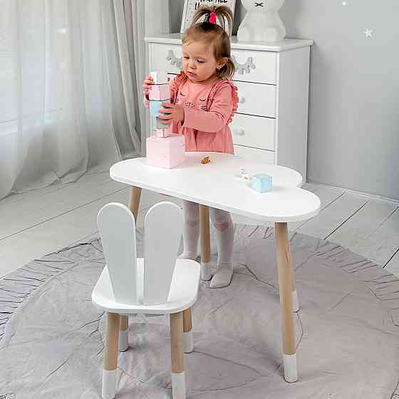Детский комплект мебели для занятий и творчества столик с ящиком и стульчик Стол тучка и стул белый зайка Киев