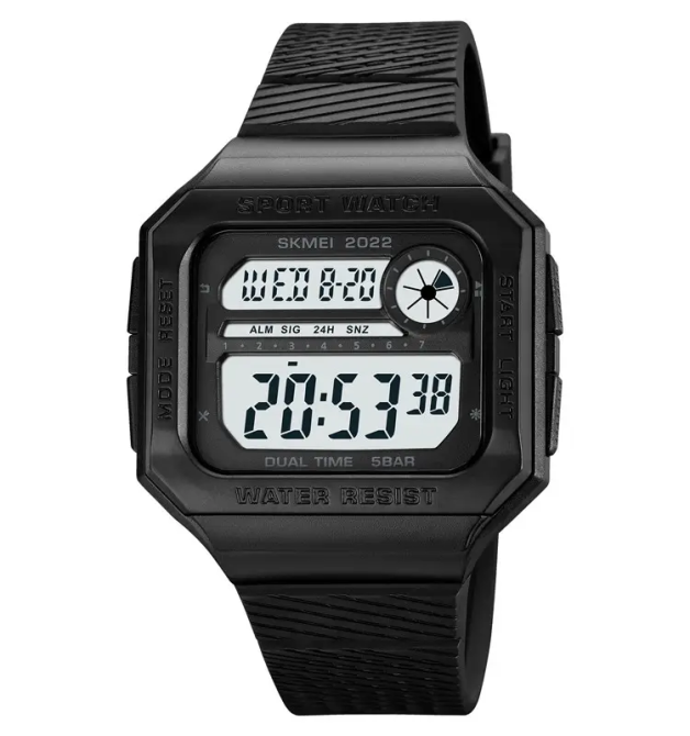 Часы мужские спортивные наручные Skmei 2022 (Черный с белым циферблатом) Винница - изображение 2
