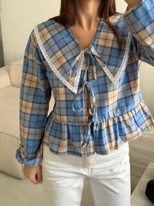 Стильна жіноча картата сорочка з мереживом Одеса - фото 12