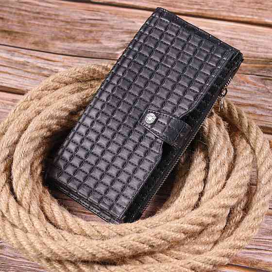 Стеганий вертикальний чоловічий гаманець з натуральної шкіри KARYA 21425 Чорний Київ