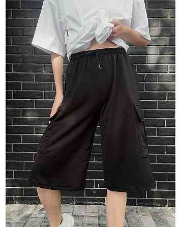 Женские повседневные оверсайз шорты карго-бермуды двунитка Черный Одесса