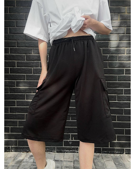 Жіночі повсякденні оверсайз шорти карго-бермуди двонитка Чорний Одеса - фото 5