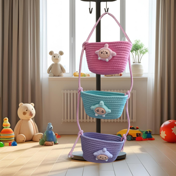 Навісний органайзер для дітей | Плетений кошик для зберігання іграшок, аксесуарів в дитячу кімнату, Зірка Кам'янець-Подільський