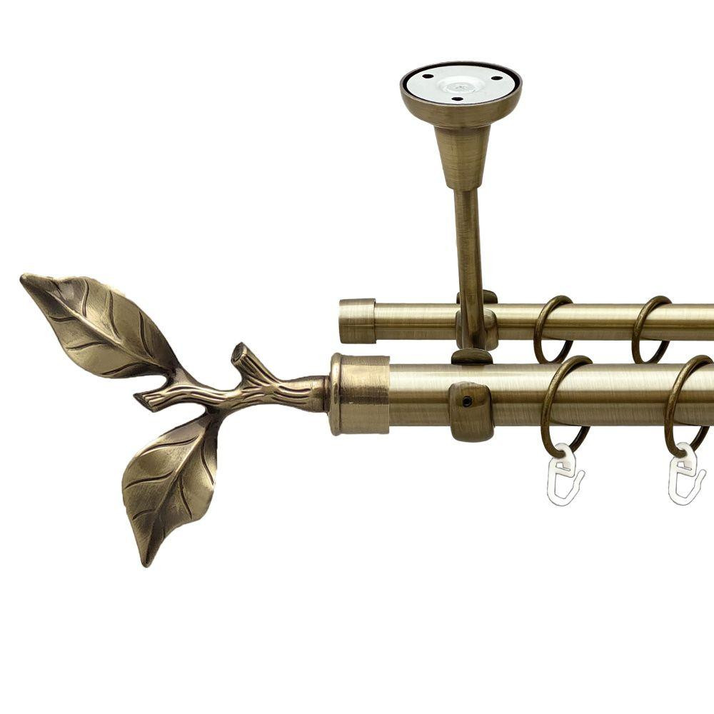 Карниз Orvit Листок Троянди металевий дворядний відкритий до стелі гладка труба кільце металеве Антик 25\16 мм 300 см Львів - фото 1