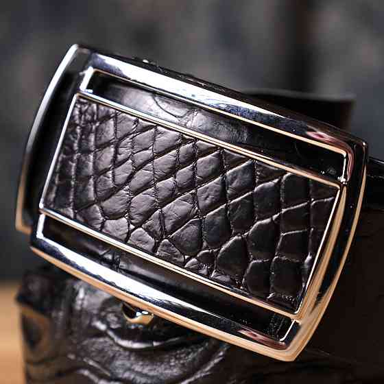 Ремінь-автомат CROCODILE LEATHER 18239 з натуральної шкіри крокодила Чорний Київ