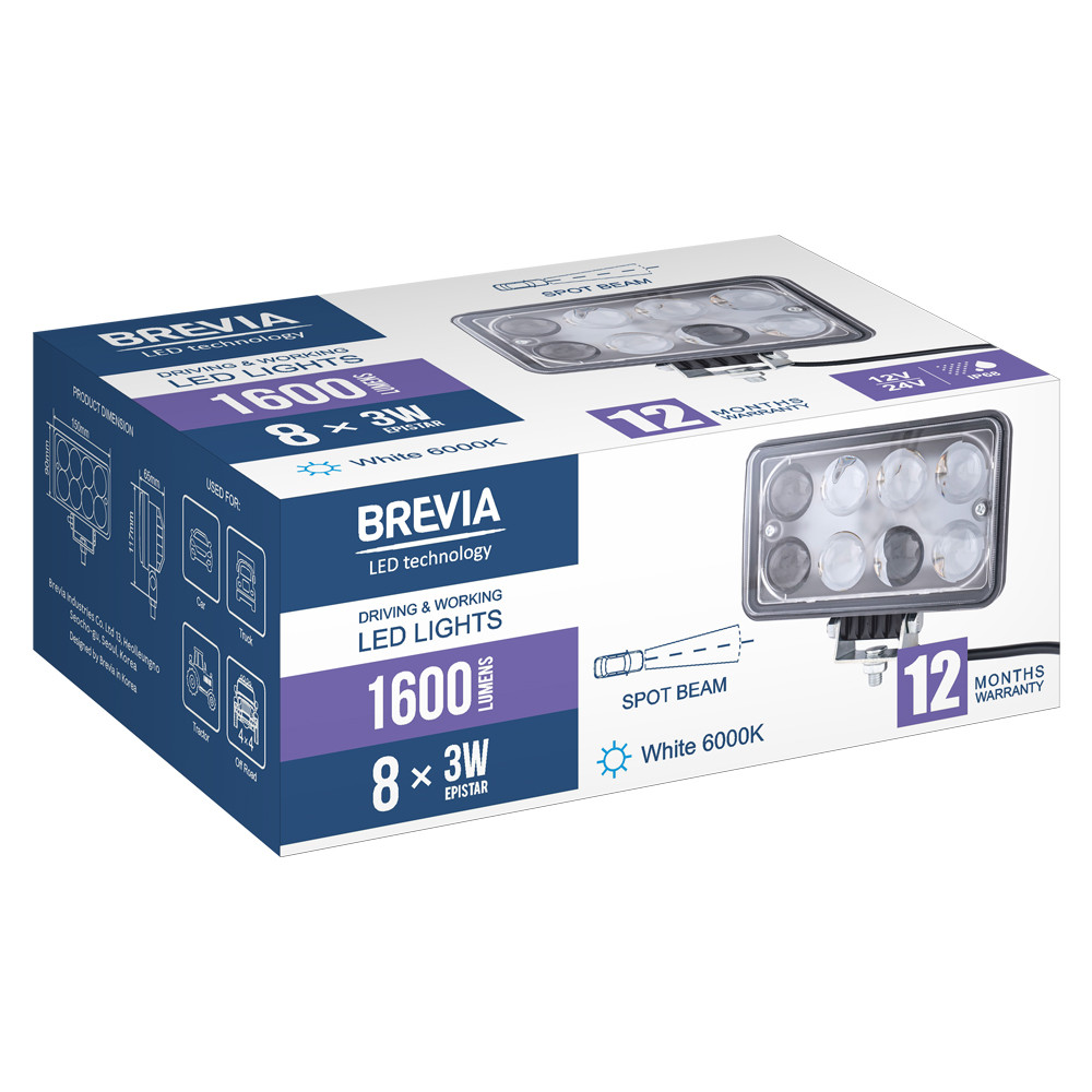 Фара светодиодная Brevia Epistar 4D Spot 10-30V, 24W (8x3W), 1320Lm, 1шт Львов - изображение 7