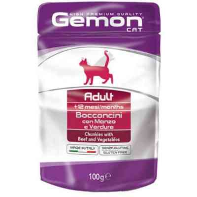 Влажный корм для кошек Gemon Cat Wet Adult говядина с овощами 100 г (8009470300919) Винница