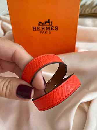 Кожаный браслет Hermes на два оборота оранжевый | Наматывающийся браслет на руку | Браслет Hermes Одесса