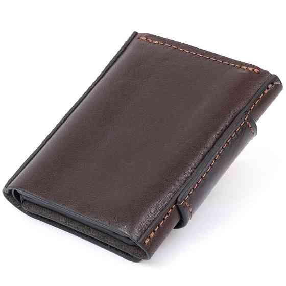 Портмоне вертикальное с хлястиком на магните на одно отделение GRANDE PELLE 11305 Коричневое Киев