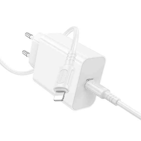 Мережевий зарядний пристрій з кабелем BOROFONE BA107A Stellar single port PD30W charger set (C to iP) (EU) White Одеса