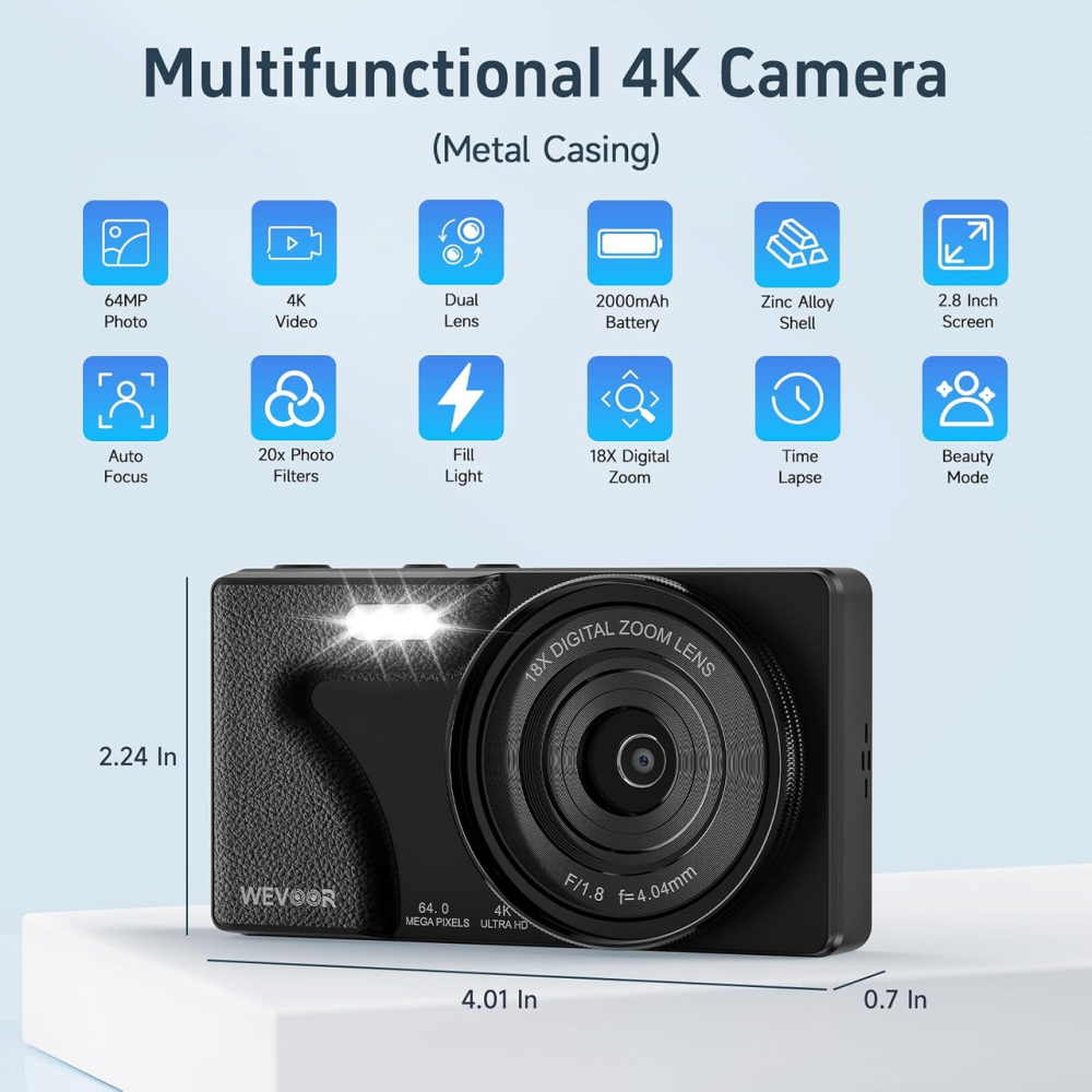 Цифрова камера Wevoor A62 4K 64 МП, автофокус, Dual Camera, 18x Zoom, 2000 мАг + карта 64 ГБ, чорна Київ - фото 9