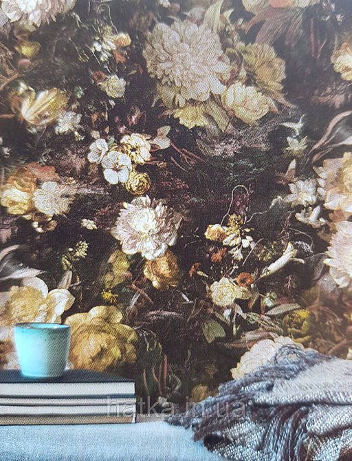 Обои виниловые на флизелине AS creation The Bos 0.53х10 цветы пионы розы астры желтые розовые на черном Киев - изображение 1