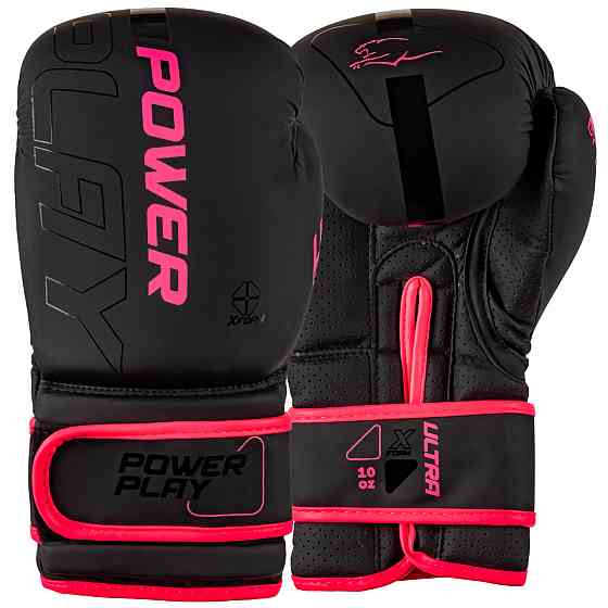 Боксерські рукавиці PowerPlay 3024 Ultra Mat Чорно-Рожеві 12 унцій Кам'янське
