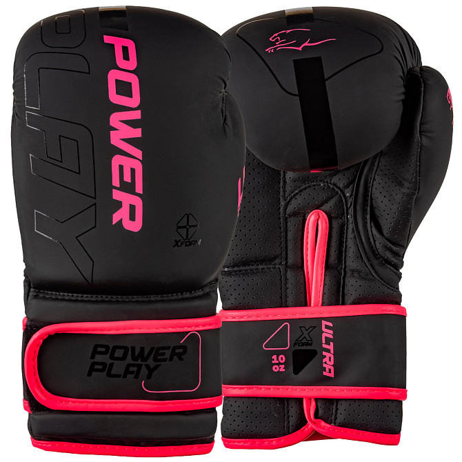 Боксерські рукавиці PowerPlay 3024 Ultra Mat Чорно-Рожеві 12 унцій Кам'янське - фото 1