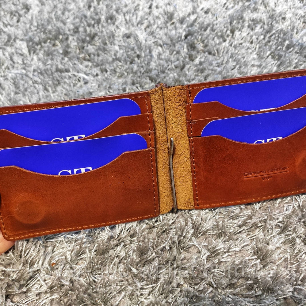 Кожаный зажим для денег на магнитах рыжего цвета ST B4-15 Киев - изображение 3